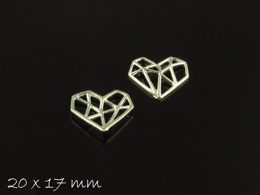 6 Stück Anhänger Origami Herz Diamant silber 20 x 17 mm