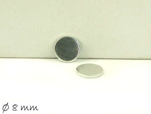 6 Stück runde Aluminium Stempel Plättchen, silber, Ø 8 mm