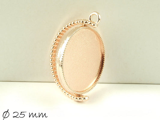 2 Stück drehbare Anhänger/ Medaillons mit Cabochonfassung, 25 mm, rose gold