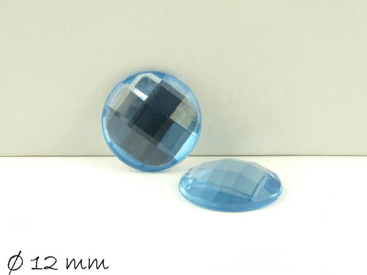 4 Stück Glas Cabochons facettiert rund, 12 mm, hellblau