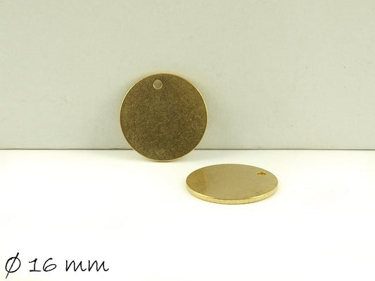 6 Stück runde Stempel Plättchen Messing, gold, Ø 16 mm