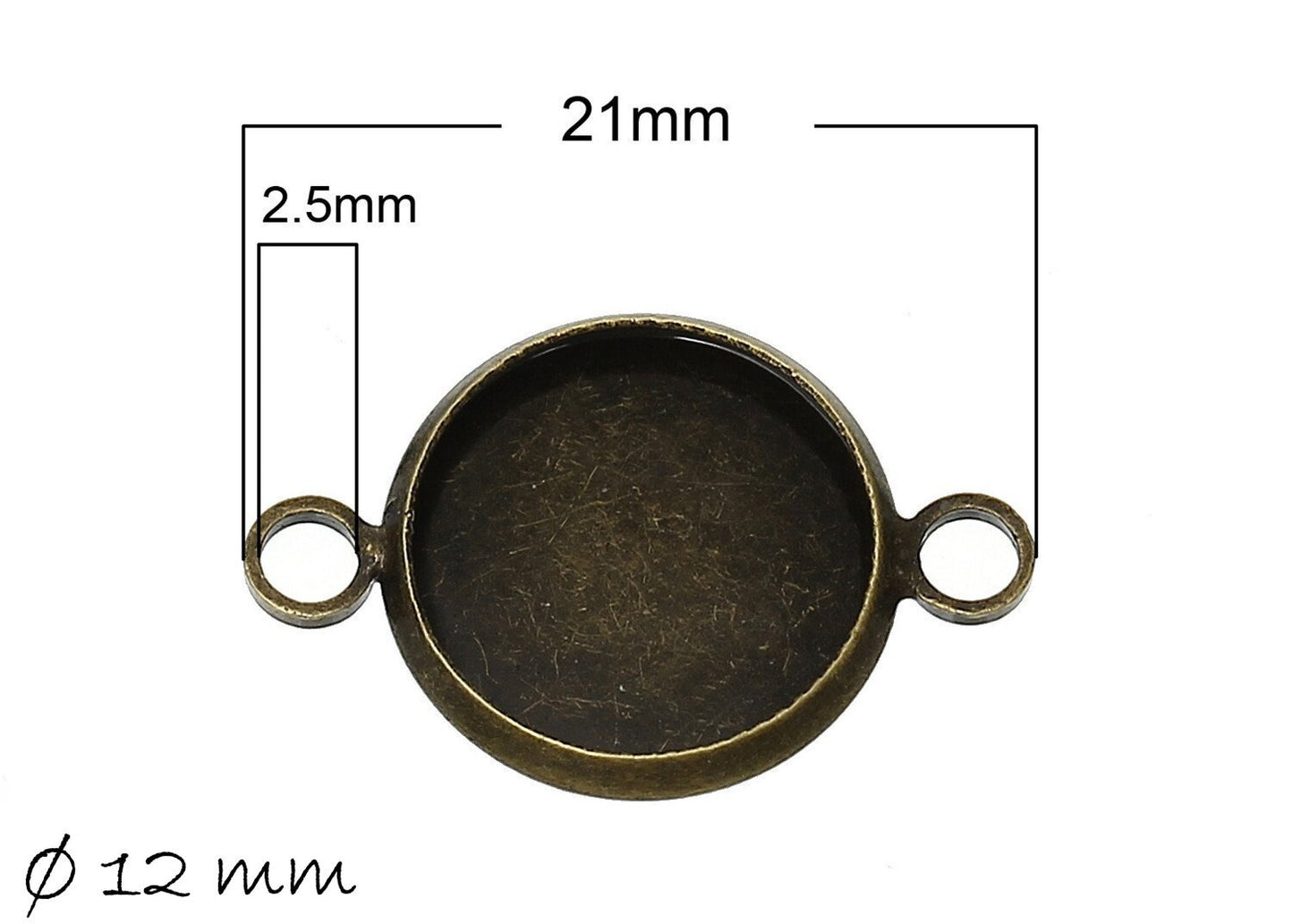 4 Stück Verbinder mit Fassung für Cabochons, Doppelöse, bronze, 12 mm