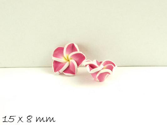 4 Stück Frangipani Blüten, Fimo Clay, pink 15 x 9 mm