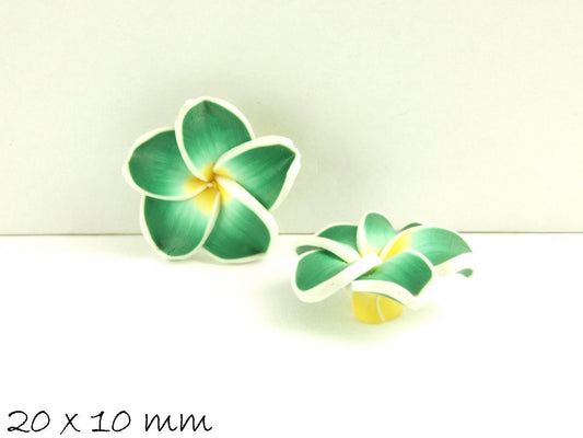 4 Stück Frangipani Blüten Fimo Clay grün 20 x 9 mm