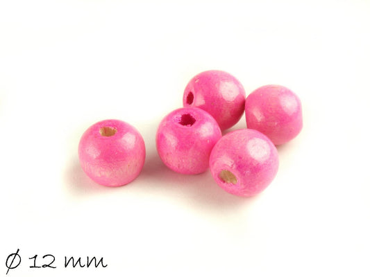 50 Stück Holzperlen, pink, ca. 12 mm