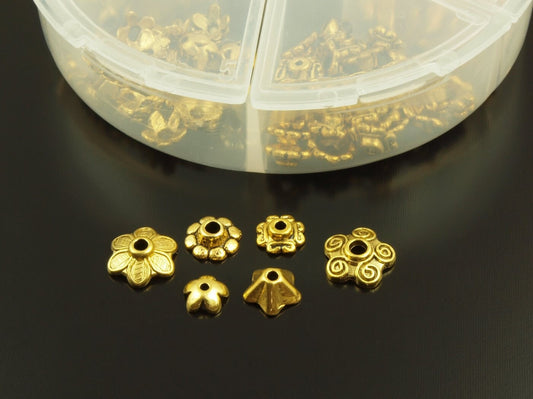1 Box Perlenkappen altgold, Ø 7 - 10 mm