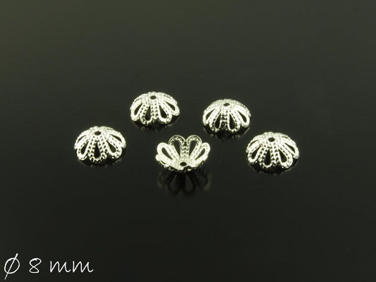 100 Stück filigrane Perlenkappen, silber, 8 mm