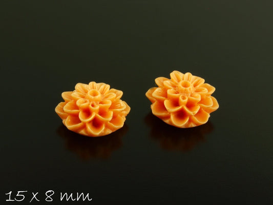 6 Stück Chrysanthemen Cabochons in orange, Ø 15 mm