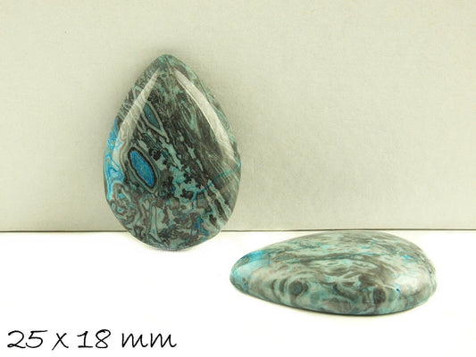 1 Stück tropfenförmiger Cabochon, Edelstein, Ripple-Jasper, 25 x 18 mm, blau