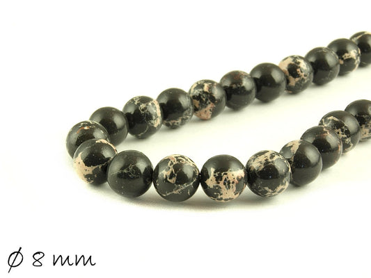 10 Stück Edelstein Perlen Regalit, schwarz, Ø 8 mm