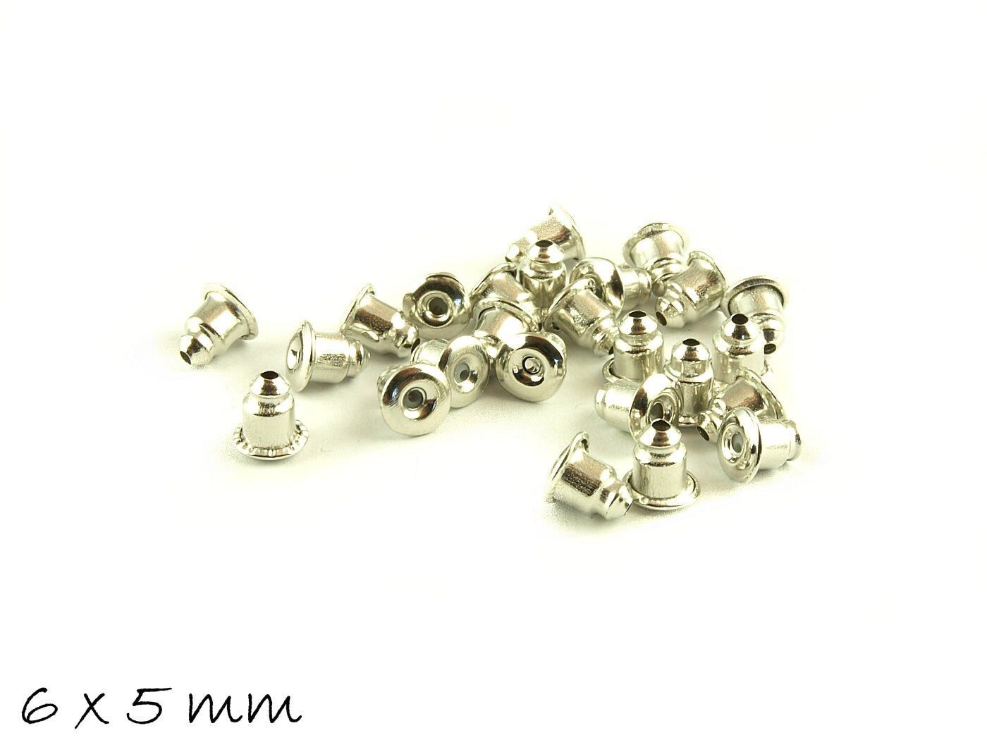 20 Stück Ohrmutter für Ohrstecker, Stopper, Edelstahl, silbern 6 x 5 mm