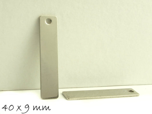 6 Stück Anhänger Stempel Plättchen, silber, Edelstahl, 40 x 9 mm (glänzend)