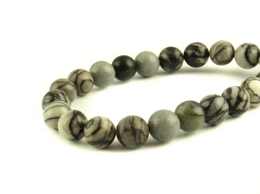 10 Stück Edelstein Perlen schwarz-weißer Jasper (Jaspis) Ø 8 mm