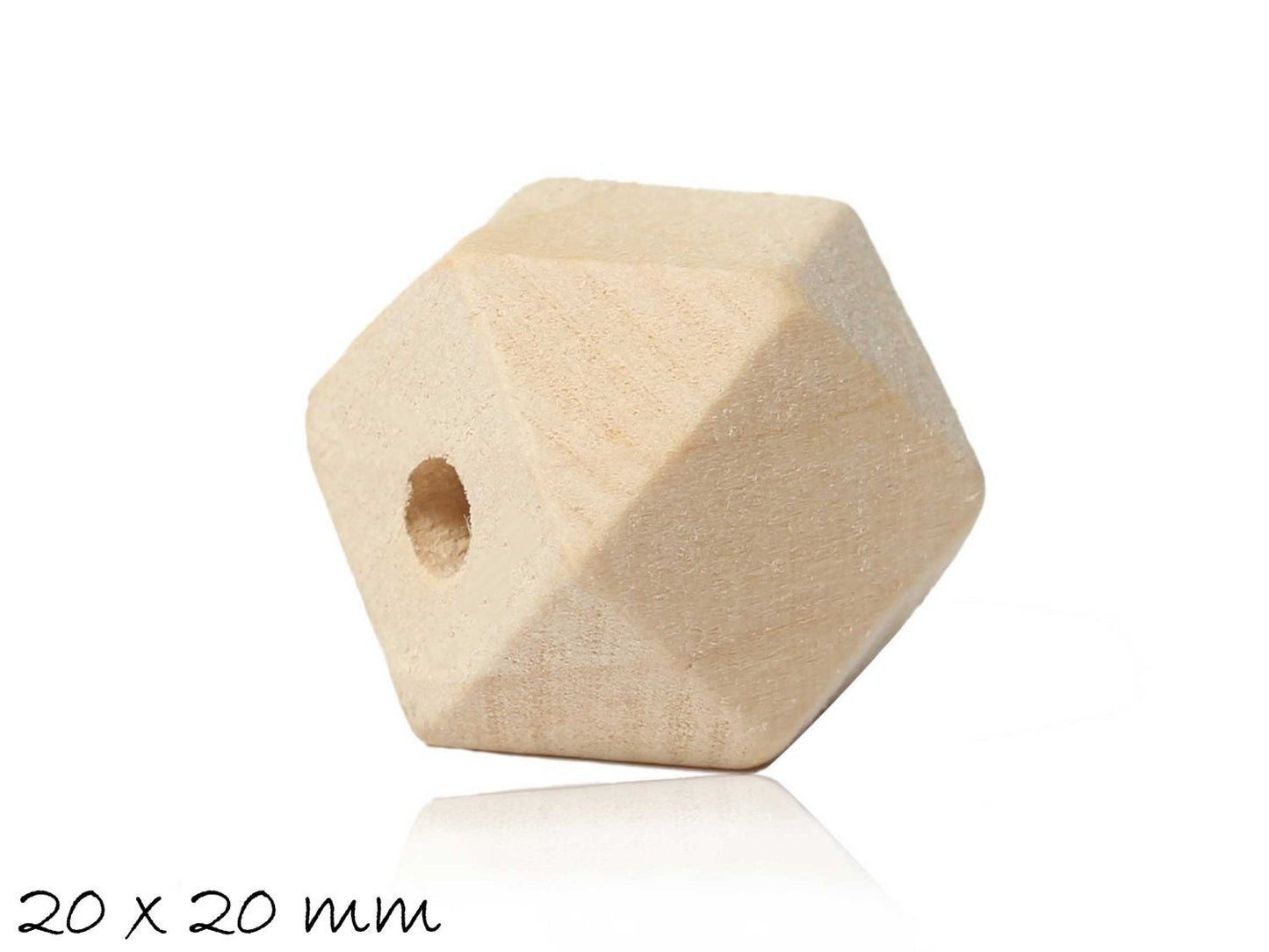 10 Stück Holzperlen, natur, beige, Polygon Ø 20 mm