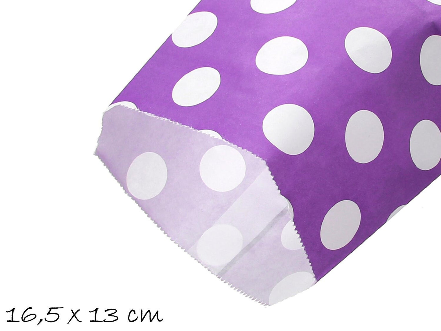 10 Papiertüten lila weiß gepunktet 13 x 16,5 cm