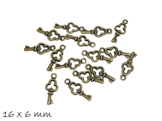 10 Stück Anhänger Schlüssel in bronze 16 x 6 mm