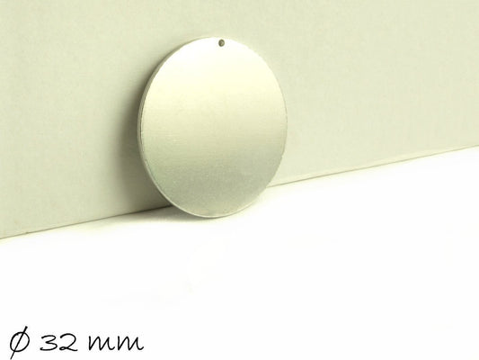 4 Stück runde Aluminium Stempel Plättchen, silber, Ø 32 mm