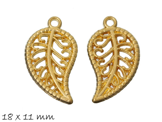 6 Stück Anhänger Blätter in gold 18 x 11 mm