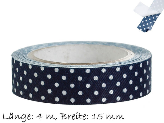 1 Rolle Fabric Tape Stoff Masking Punkte blau 15 mm breit