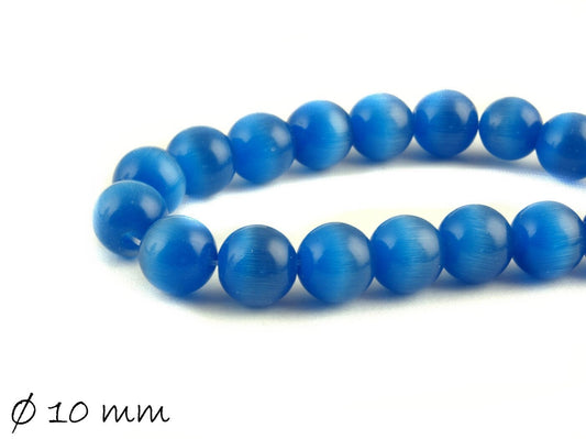 10 Stück Cat Eye Perlen, Ø 10 mm, blau