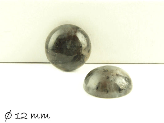 2 Stück Cabochon Larvikit, rund, Ø 12 mm grau Edelstein