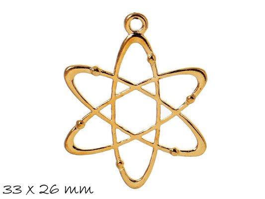 4 Stück Anhänger Atom gold 33 x 26 mm