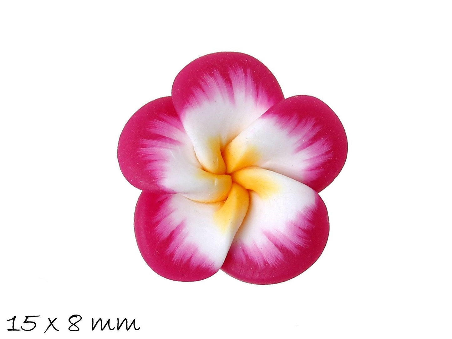 4 Stück Frangipani Blüten, Fimo Clay, pink-weiß 15 x 8 mm