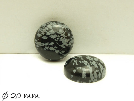 2 Stück Edelstein Cabochons, Schneeflocken Obsidian, 20 mm