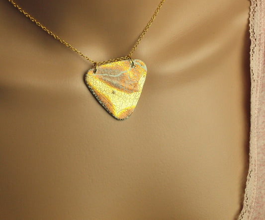 Surferkette Dreieck Anhänger gold braun Blattgold Fimo Polymer Clay Kette golden