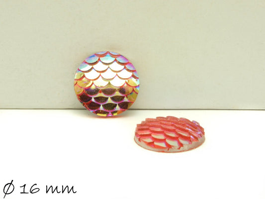 6 Stück runde Resin Cabochons Fischhaut 16 mm, Pflaume, pink