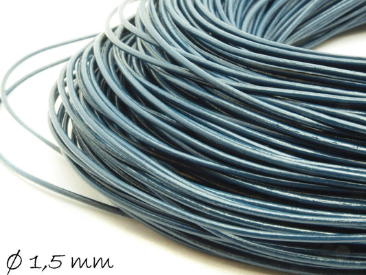0,66EUR/m - 5 m Lederband dunkelblau, Ø 1,5 mm Leder blau