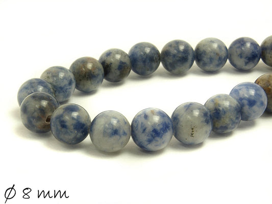 10 Stück Edelstein Perlen Sodalith Ø 8 mm, blau-weiß
