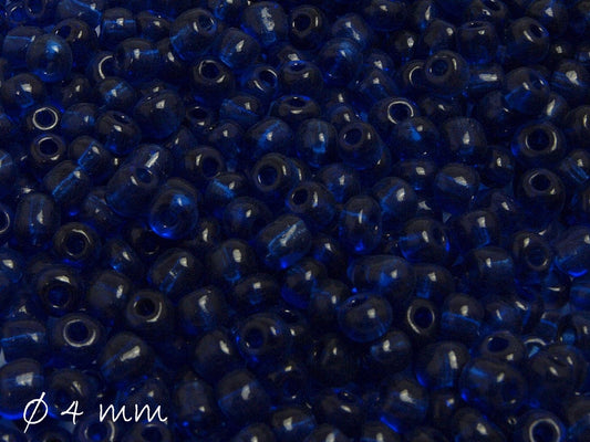 0,05EUR/g - 50 g Rocailles Perlen, Glasperlen, transparent, blau, Ø 4 mm, #21, 6/0