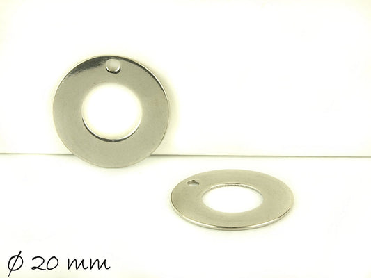 4 Stück massive Edelstahl Anhänger Stempelplättchen silber Donut Ring Ø 20 mm