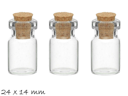 1 Stück kleine Glasflasche mit Korken, Anhänger Charm Glas Flasche, 24 x 14 mm