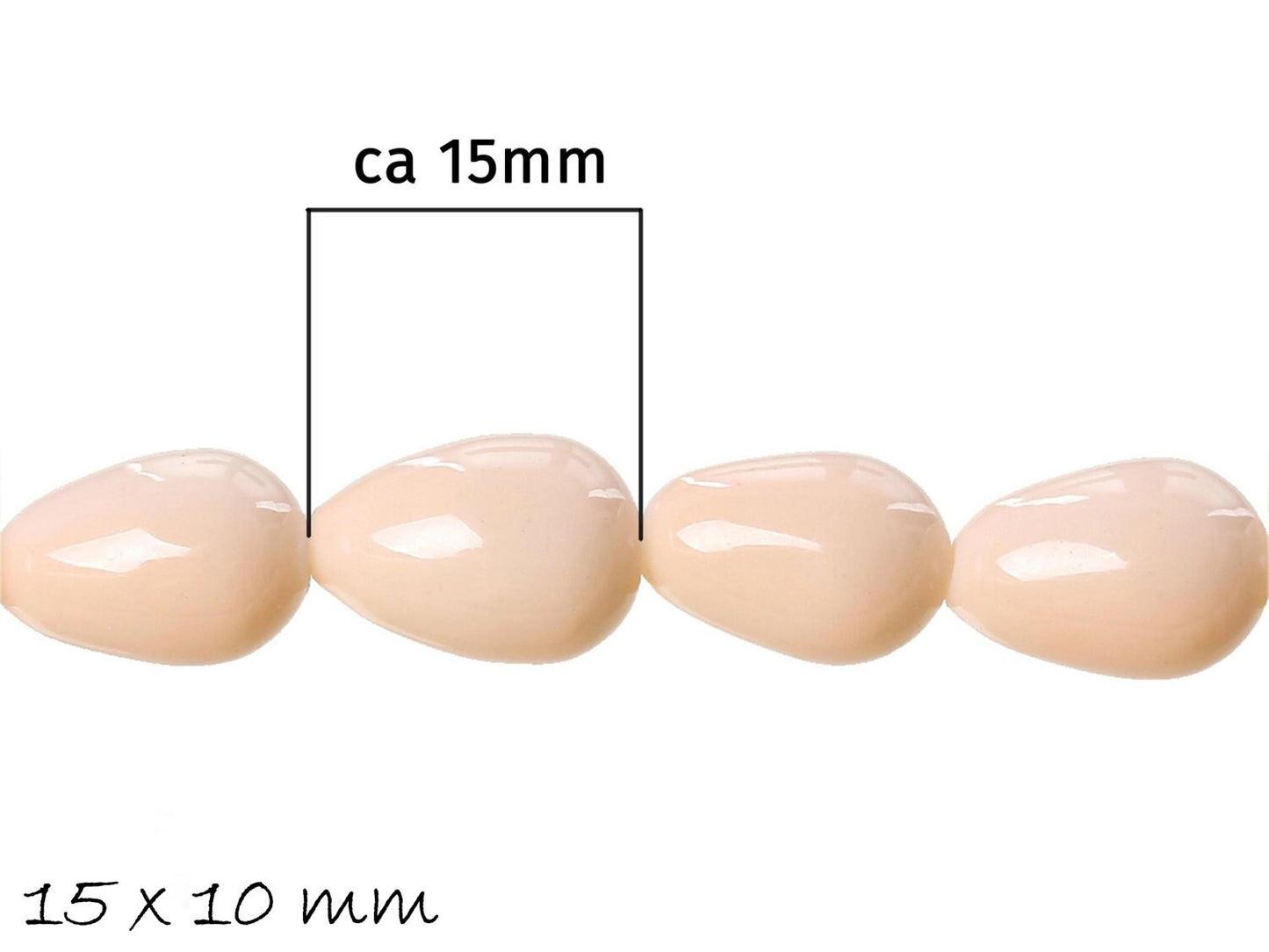 10 pfirsichfarbene Glasperlen Tropfen 15 x 10 mm