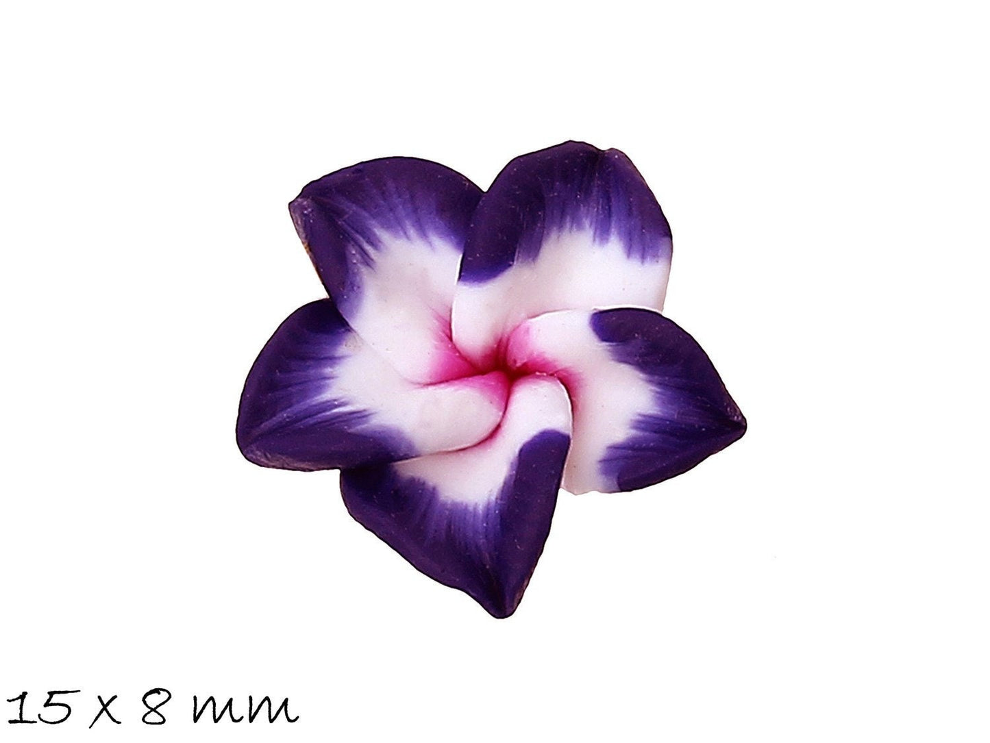 4 Stück Frangipani Blüten, Fimo Clay, lila 15 x 8 mm