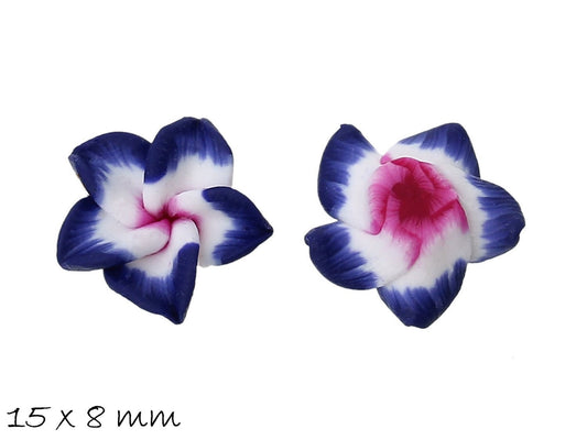4 Stück Frangipani Blüten, Fimo Clay, lila 15 x 8 mm