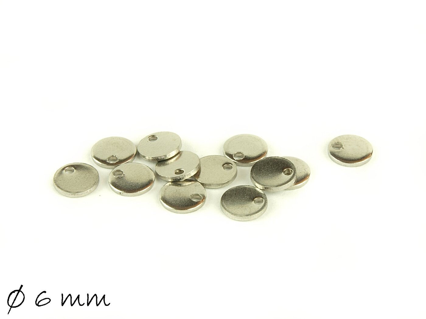 6 Stück Anhänger Edelstahl Stempel Plättchen, silber, Ø 6 mm