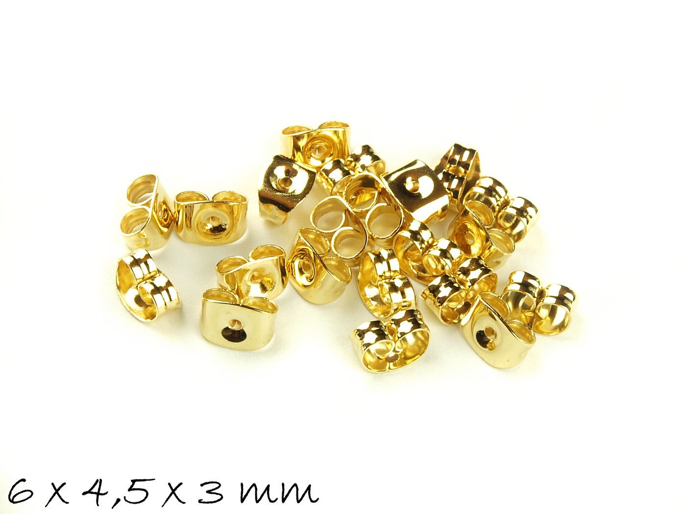 20 Stück Ohrmuttern für Ohrstecker, Stopper, Edelstahl, gold 6.5 x 4.5 mm, Schmetterling