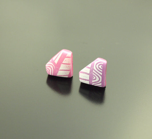 Ohrstecker Diamant retro Muster lila rosa weiß Polymer Clay Fimo Ohrringe Stecker