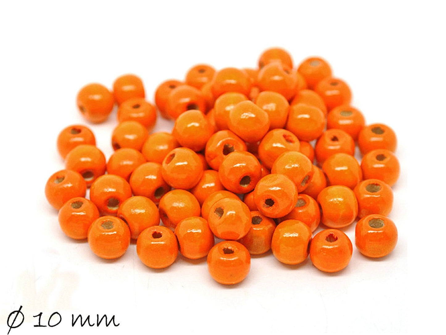 50 Stück Holzperlen, orange, ca. 10 mm