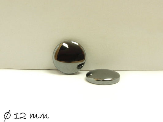 2 Stück Cabochons, Hämatit, Ø 12 mm schwarz glänzend