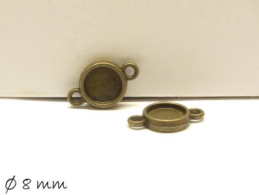 4 Stück Verbinder mit Fassung für Cabochons, Doppelöse, bronze, 8 mm