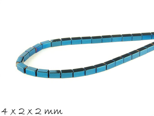 20 Stück Hämatit Perlen in Quaderform, blau, 4 x 2 x 2 mm