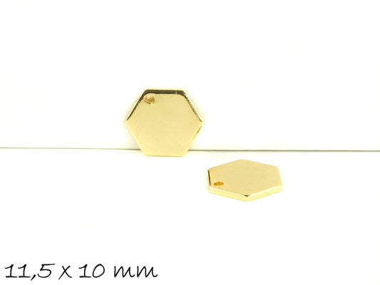6 Stück Anhänger Stempel Hexagon Messing gold 11,5 x 10 mm