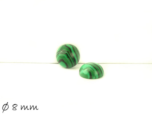 2 Stück Cabochon, Synthetischer Türkis, Ø 8 mm (Malachit-Imitat)