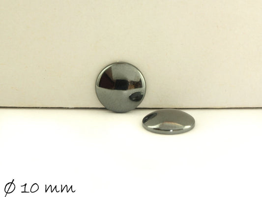 2 Stück Edelstein Cabochons, Hämatit, Ø 10 mm schwarz glänzend