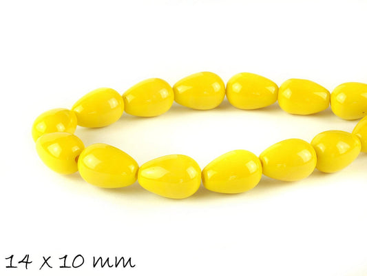 10 Stück Glasperlen Tropfen, gelb, 14 x 10 mm
