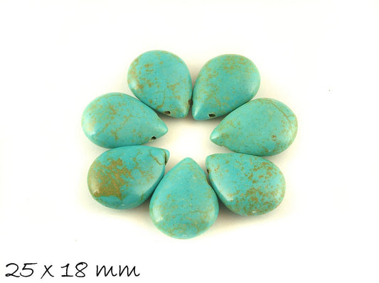 10 Stück Perlen synthetischer Türkis Tropfen in türkis, 25 x 18 mm